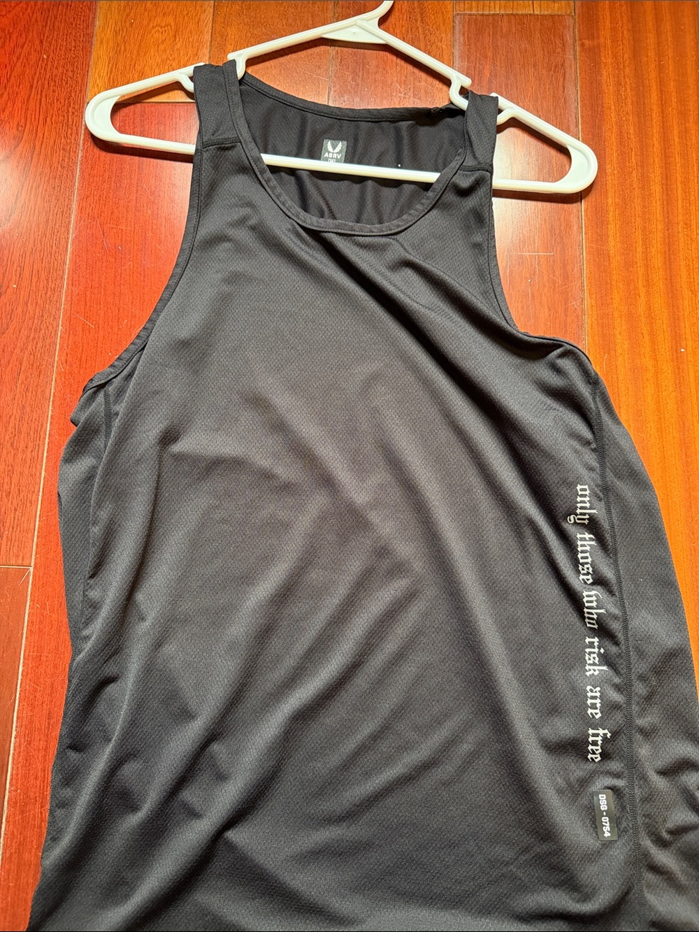 ASRV Men's Black Tank Top with White Side Script